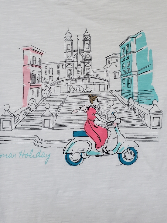 Talbots White Long-Sleeve Tee with Roman Holiday Scooter Graphic - Picture 2 of 5